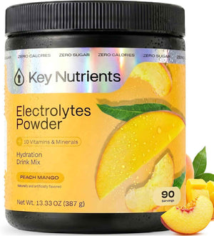 KEY NUTRIENTS Electrolytes Powder Bundle, Tropical Peach Mango 90 Servings Jar + Juicy Watermelon 20 Count Packets, Sugar Free Hydration Travel Drink Mix with Vitamins & Minerals, No Calories