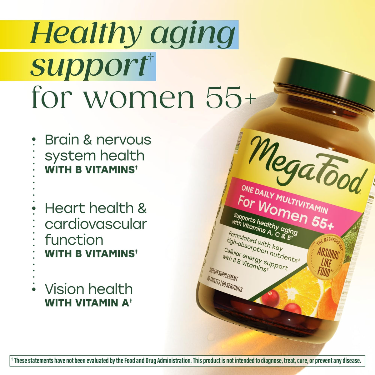 MegaFood Multivitamin for Women 55+ One Daily Womens Multivitamin with Vitamin D3, C, Zinc & Bioavailable Vitamin B12 & Folate - Healthy Aging, Brain & Bone Health, Vegetarian, 120 Tablets