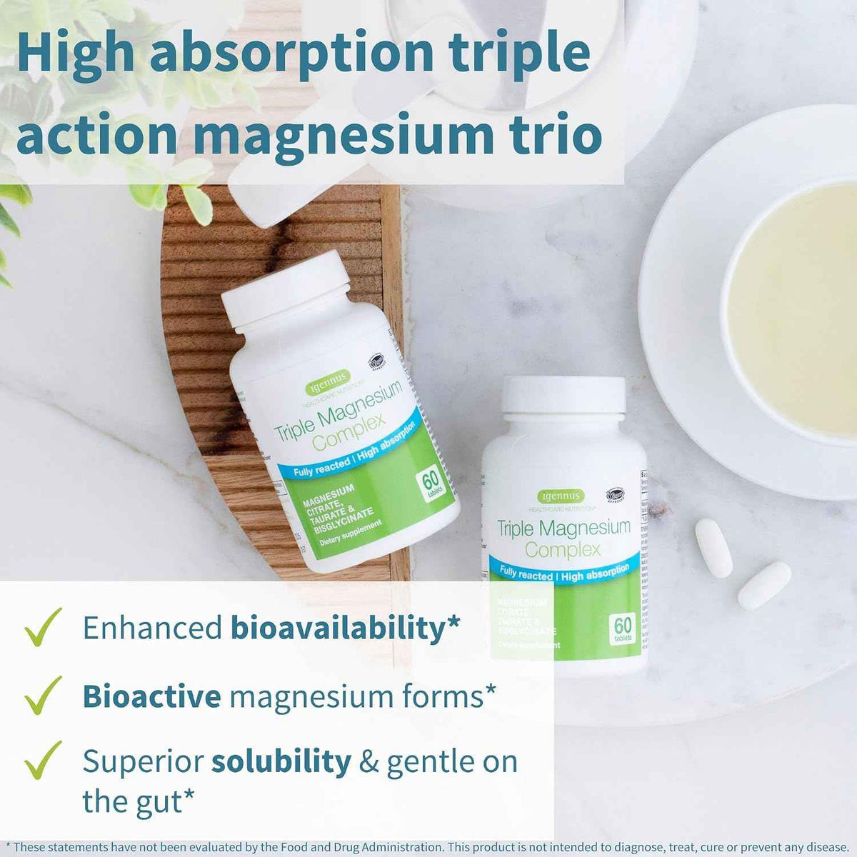 Triple Magnesium Complex + Super B12-Complex Energy Bundle, High Absorption Chelated Glycinate, Taurate & Citrate Magnesium + High Absorption Sublingual B12, Vegan, by Igennus