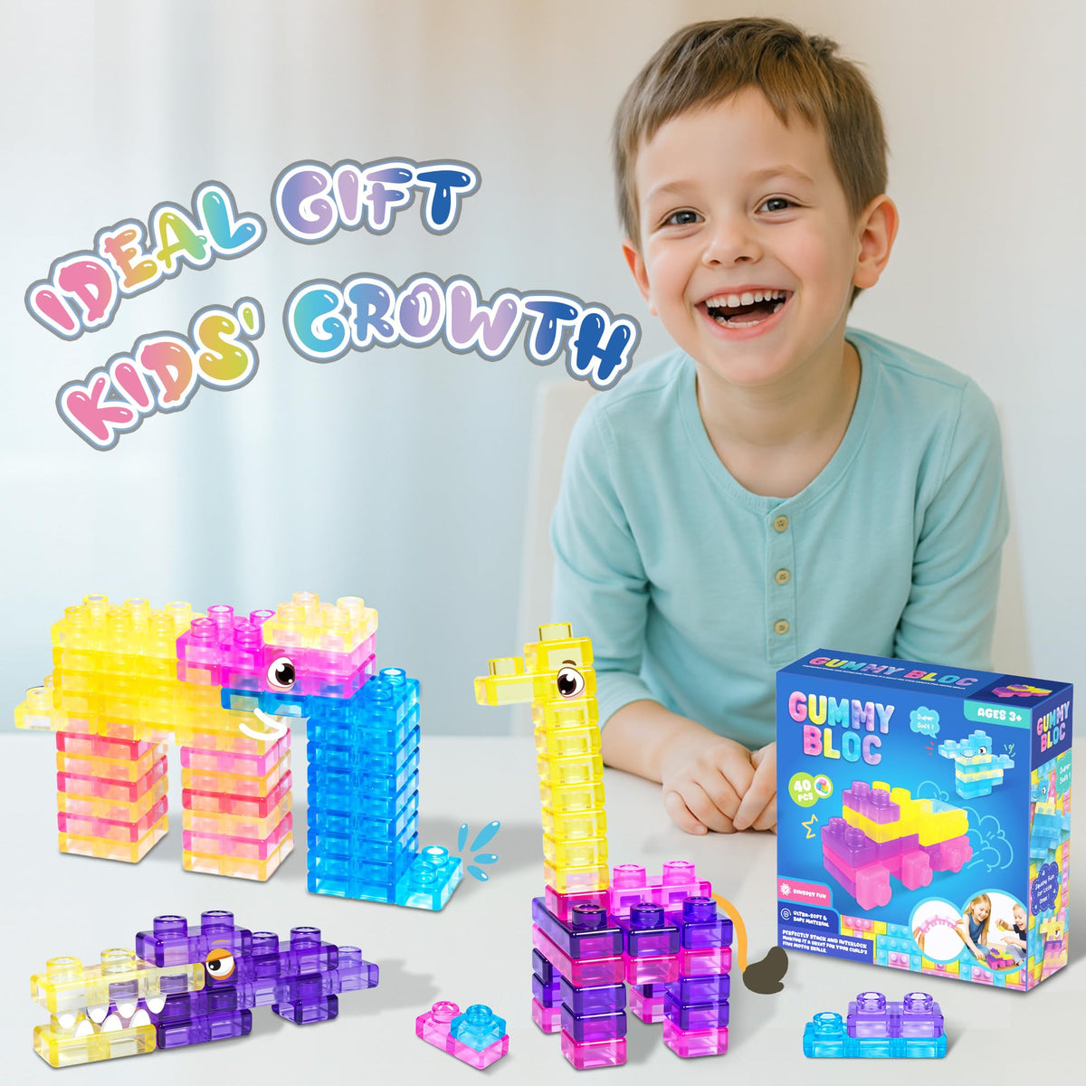 40 PCS Sensory Soft Building Blocks for Toddlers Kids, Squishy Stacking Toy