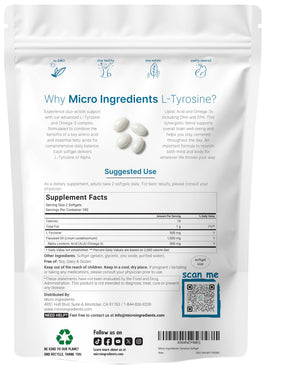 L Tyrosine Supplement 500mg with Omega-3, 360 Softgels | Duo Action Amino Acids + Omega from Flaxseed Oil 1,000mg with ALA | Heart and Mood Support | Brain Supplements for Memory and Focus | Non-GMO Micro IngredientsBuy Supplements Australia