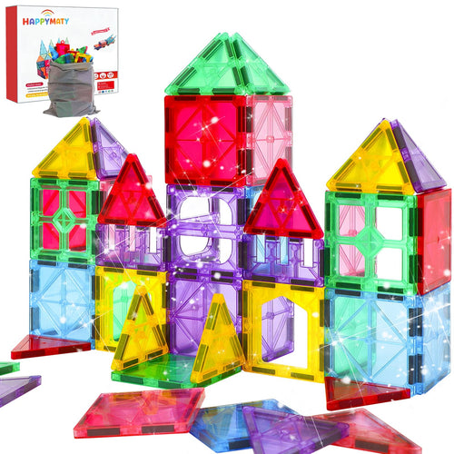 HAPPYMATY Next-Gen Antibacterial Magnetic Tiles, Safe & Clean Play for Kids