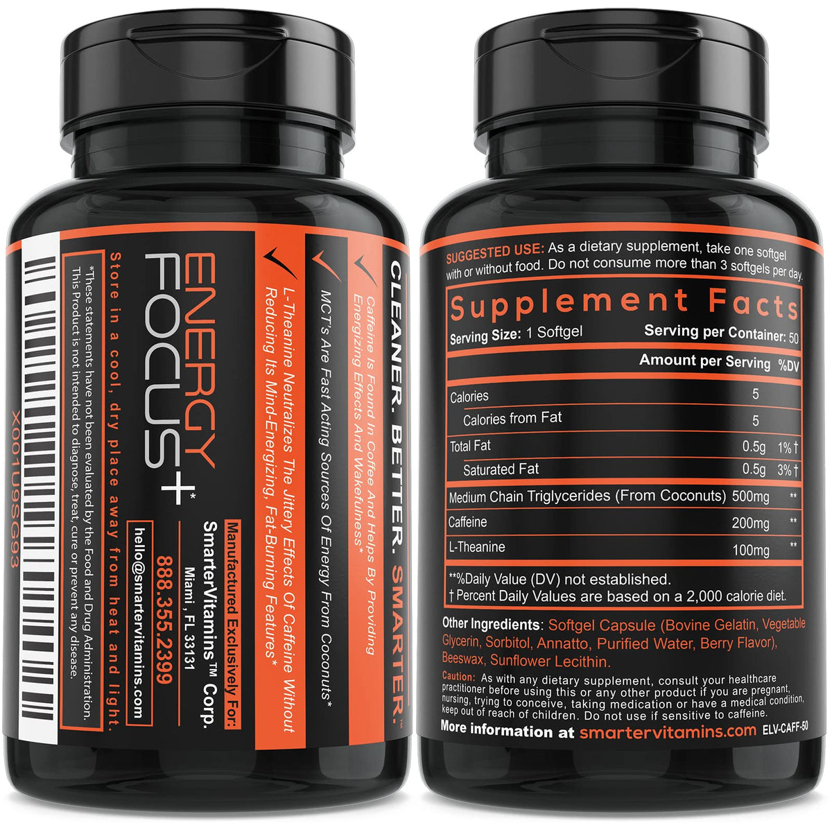 3-Pack Caffeine Pills 200mg with 100mg L-Theanine & MCT Oil, 150 Softgels