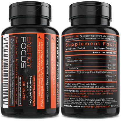 3-Pack Caffeine Pills 200mg with 100mg L-Theanine & MCT Oil, 150 Softgels