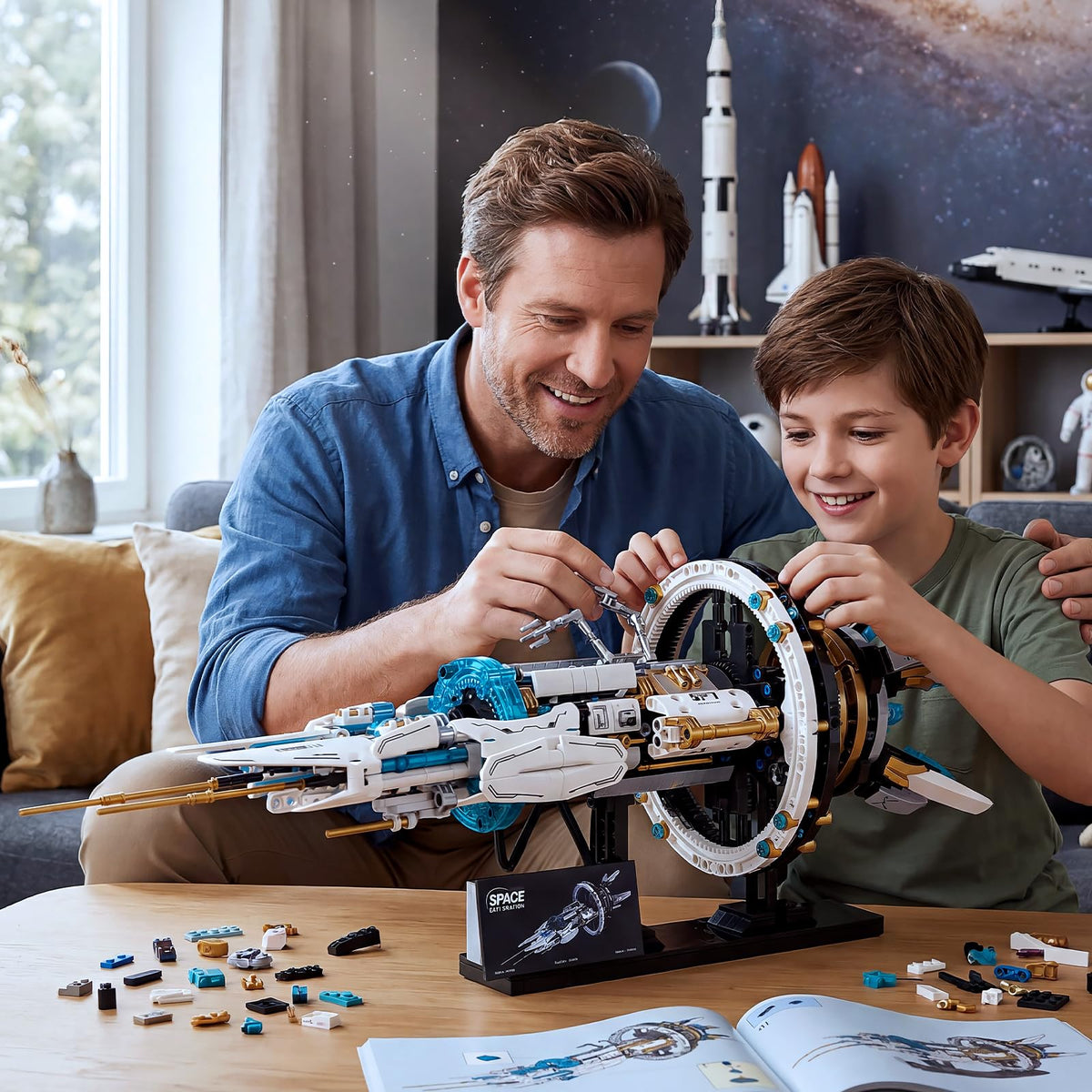 Spaceship Building Set for kids, Space Building Blocks with Light & Motor