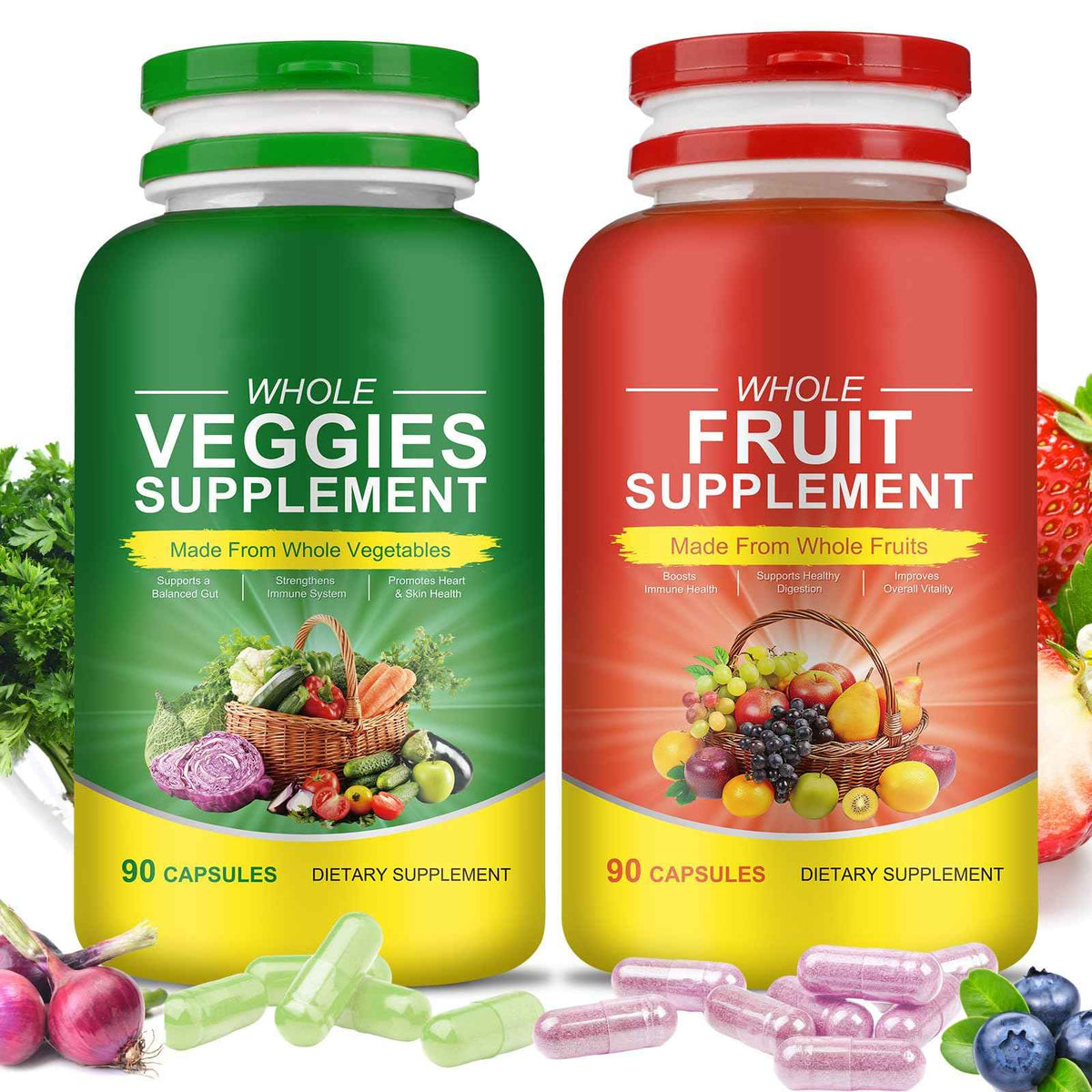 Fruits & Veggies Supplements - 2 Bottles 180 Total Vegetarian Capsules - BalanceNatural Vitamins Supplement Dietary Nutritional Balance,Lngredients Blended Vitamin & Mineral Whole Food Supplement