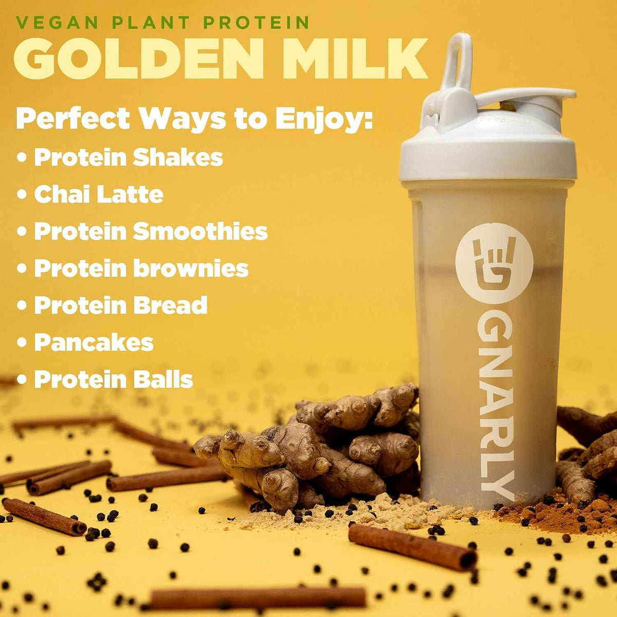 Golden Milk Vegan Protein Powder and Gnarly Preworkout Strawberry Lemonade Caffeine Free (14.82oz)