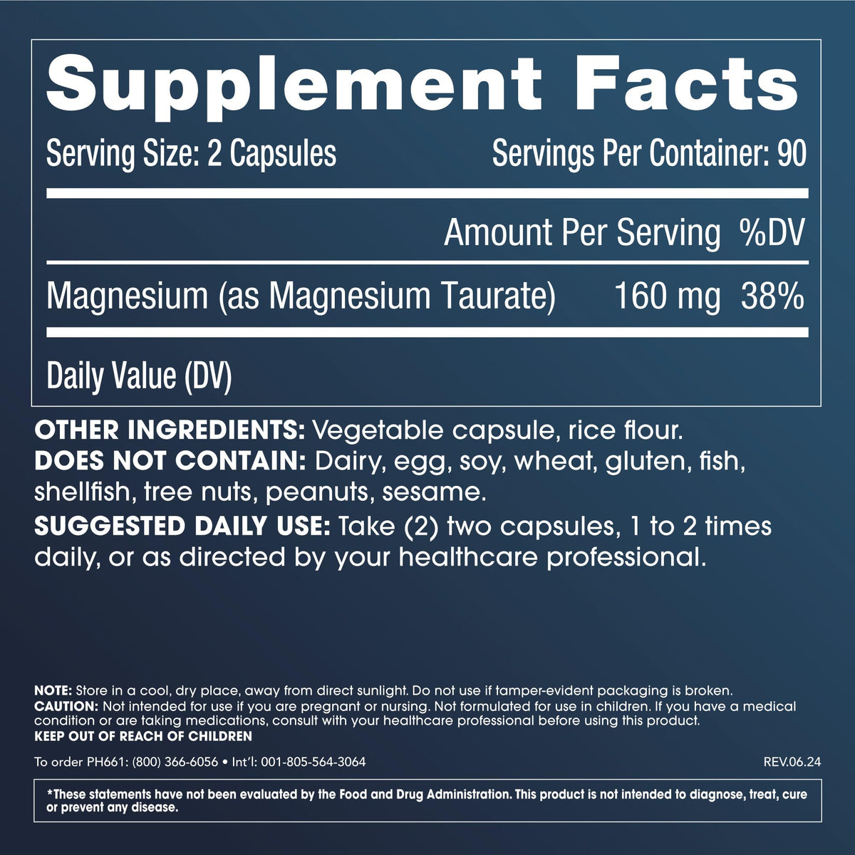 ProHealth Pure Magnesium Taurate, 160mg per Serving - Optimal Bioavailability Supplement for Healthy Aging - Supports Brain, Heart, and Muscle Health - Third-Party Tested for Quality - 180 Capsules