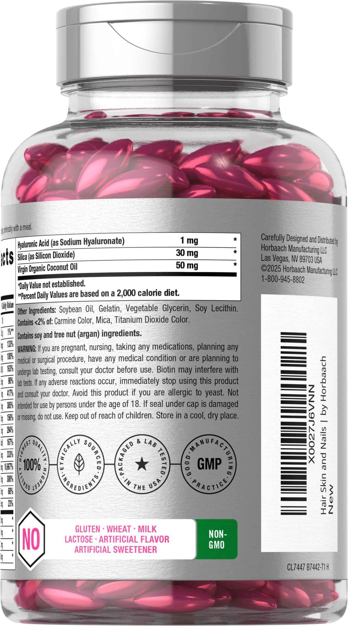 Horbäach Hair Skin and Nails Vitamins - 300 Softgels - with Biotin and Collagen - Infused with Argan Oil and Coconut Oil