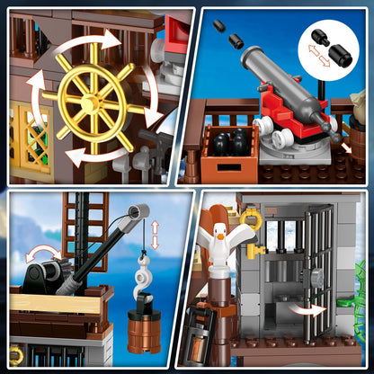 HOGOKIDS 3-in-1 Pirate House STEM Building Set with LED Light for Boy 6-12+