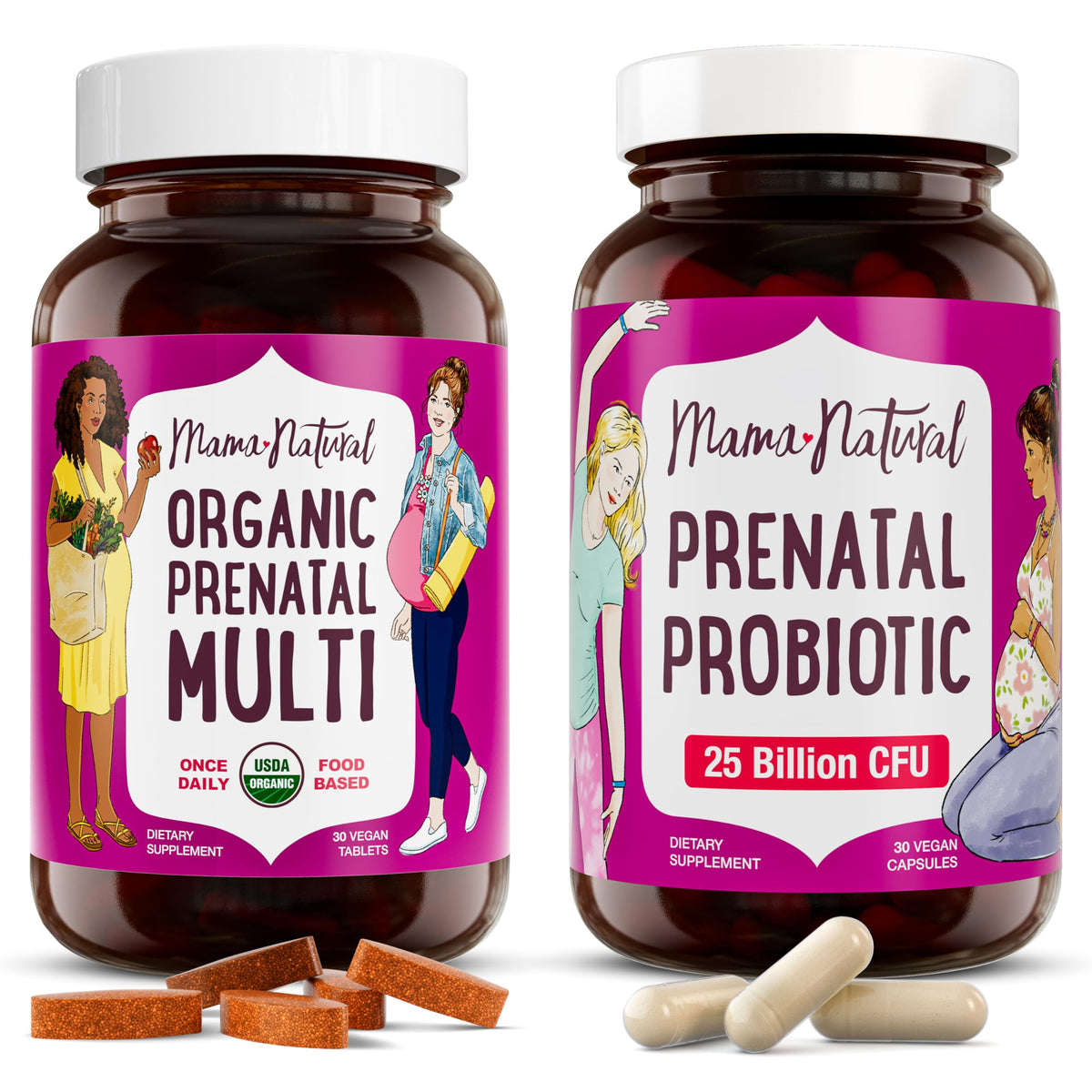 Premium Prenatal Bundle of 2 - Organic Prenatal Multi & Natural Probiotics - Essential Nutrition for Women