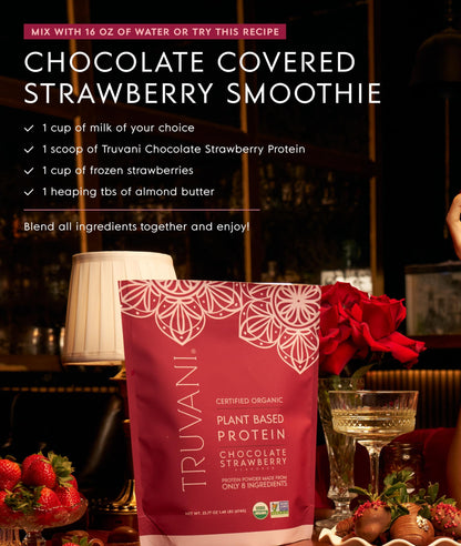 Truvani Organic Plant Based Protein Powder - Strawberry - 10 Servings - Vegan - 20g Pea Protein - Single Serving Travel Packets - Keto - Gluten & Dairy Free - Low Carb