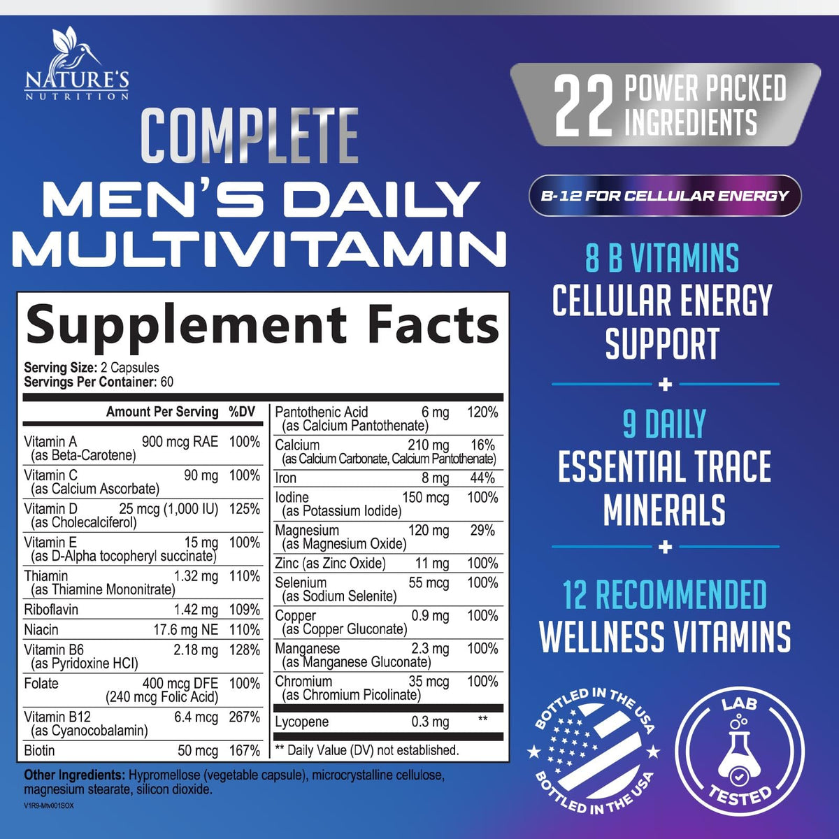 Multivitamin for Men - Once Daily Mens Multivitamins - Comprehensive Multi-Vitamin with Optimal Vitamin Bioavailability - Essential Vitamins A, C, D, E, & Zinc Formula - Bottled in USA - 120 Capsules