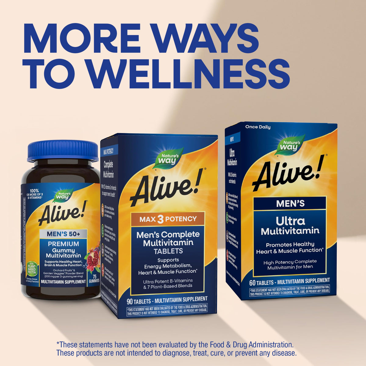 Nature's Way Alive! Men's Max3 Potency Daily Multivitamin, High Potency Multivitamin for Men with B-Vitamins for Cellular Energy*, Supports Heart, Muscle and Eye Health*, 90 Tablets
