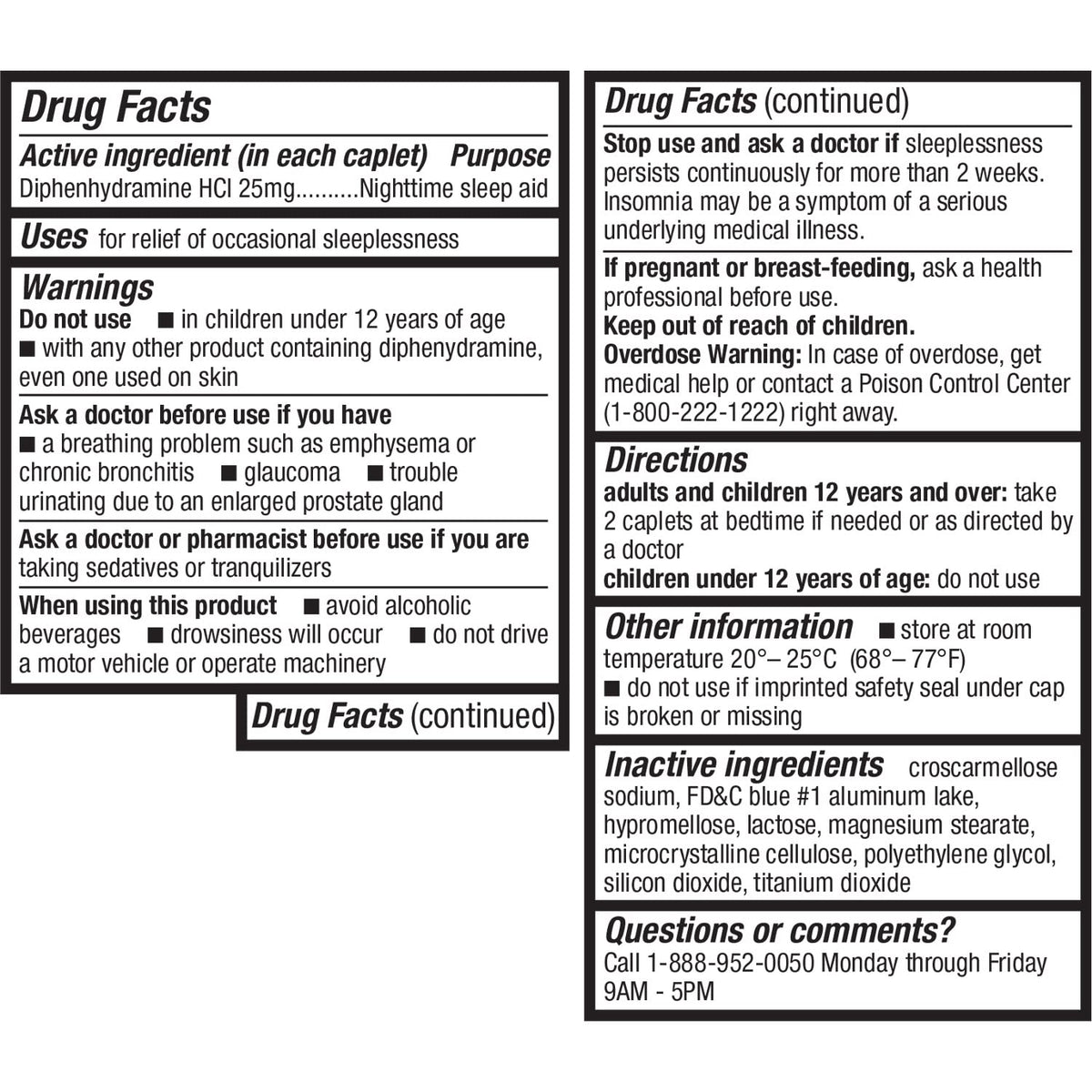 HealthA2Z® Sleep Aid, Diphenhydramine HCl 25mg, Regular Strength 200 Caplets