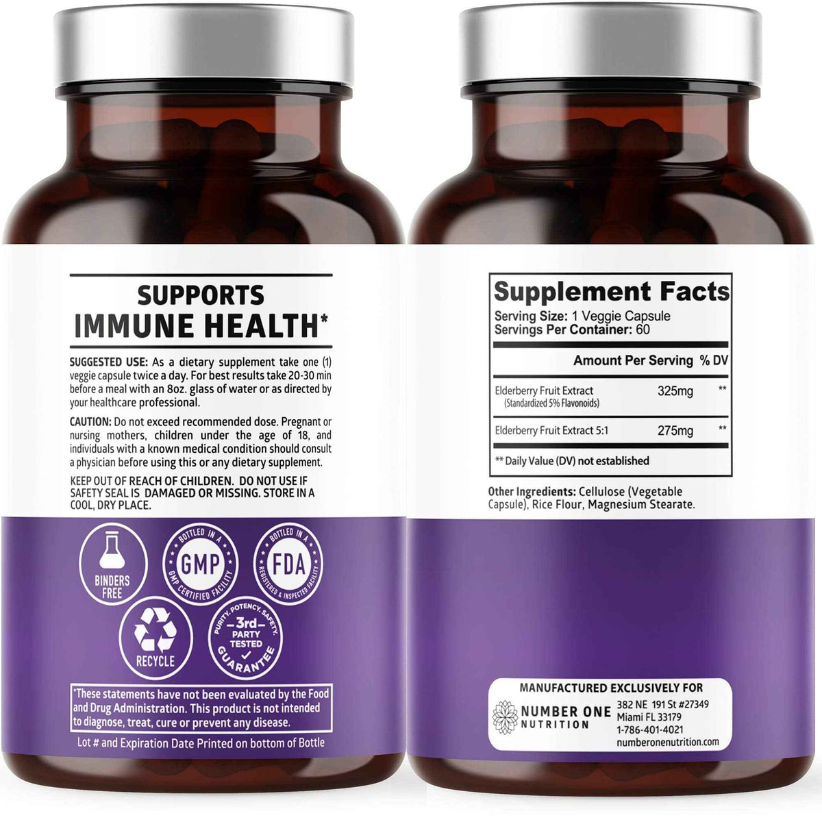 N1N Premium Black Elderberry Capsules for Adults [Max Strength] Pure and Potent Elderberry from Sambucus Nigra to Support Immunity & Skin Health, Non-GMO, Gluten Free, 60 Veg Caps