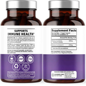 N1N Premium Black Elderberry Capsules for Adults [Max Strength] Pure and Potent Elderberry from Sambucus Nigra to Support Immunity & Skin Health, Non-GMO, Gluten Free, 60 Veg Caps