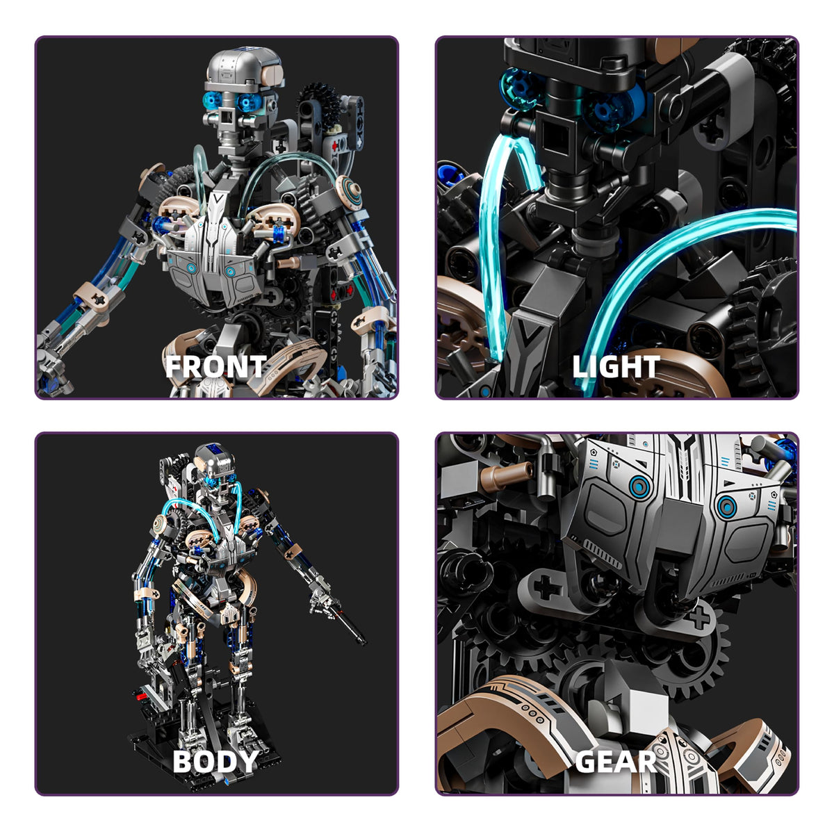 692PCS Mechanical Skeleton Robot Building Block Set，3D Poseable Model with LED Light, Movable Linkage Gears, Display Stand, STEM Toys Gift for Kids & Adults Perfect for Horror Fans & Gothic Room Decor