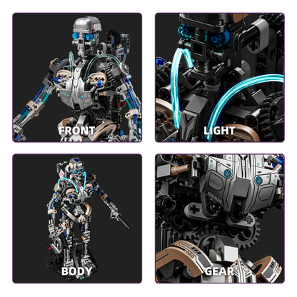 692PCS Mechanical Skeleton Robot Building Block Set，3D Poseable Model with LED Light, Movable Linkage Gears, Display Stand, STEM Toys Gift for Kids & Adults Perfect for Horror Fans & Gothic Room Decor