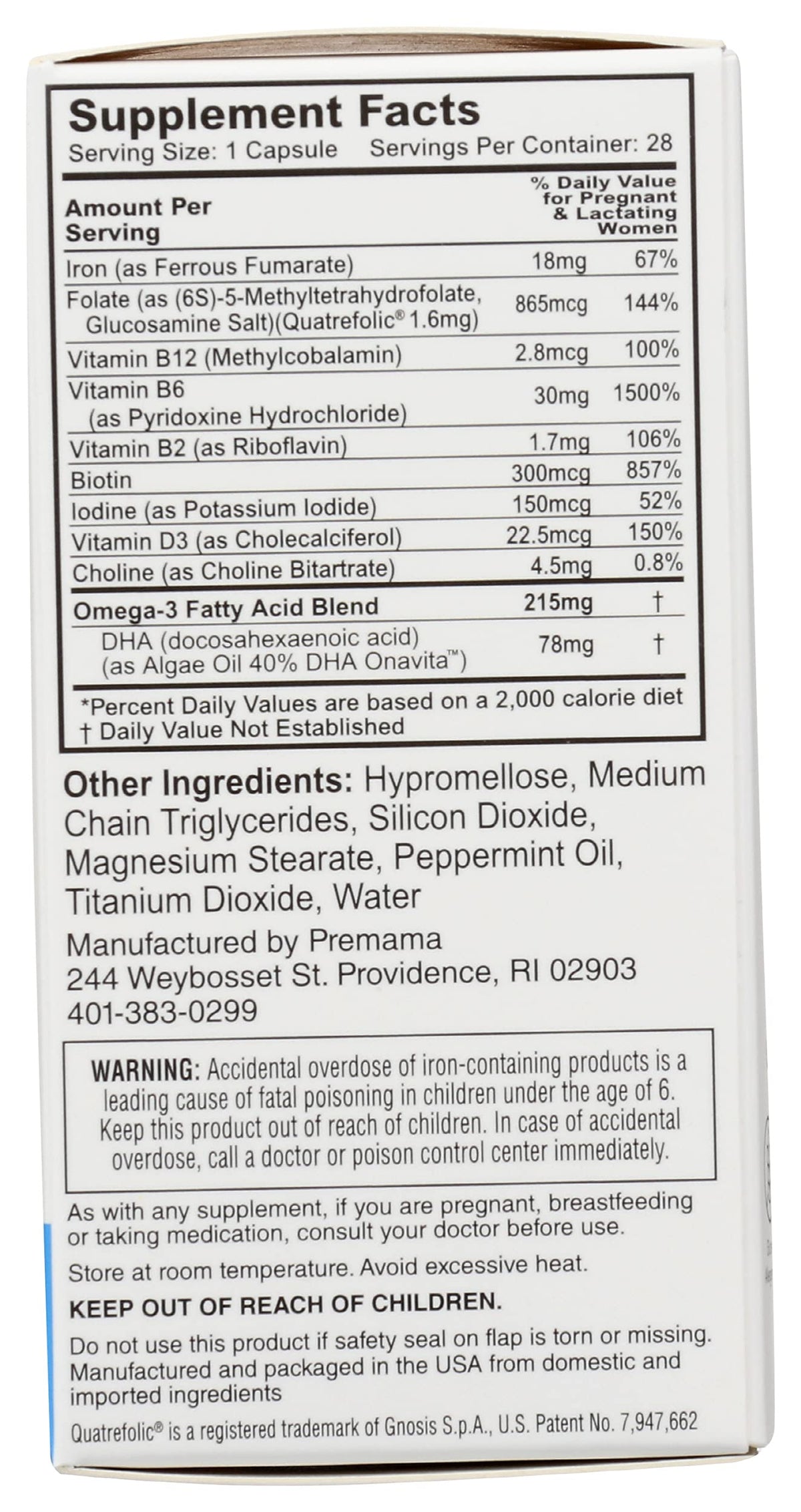PREMAMA DHA Prenatal Multivitamin, 28 CT