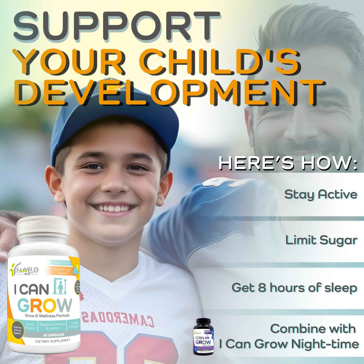 Fawelo I Can Grow (2 Pack) - for Kids 10+ and Teens - Enhances Natural Development - Strength Bone, Muscle & Joints - Immunity & Overall Health - Transparent Ingredients - Made in the USA