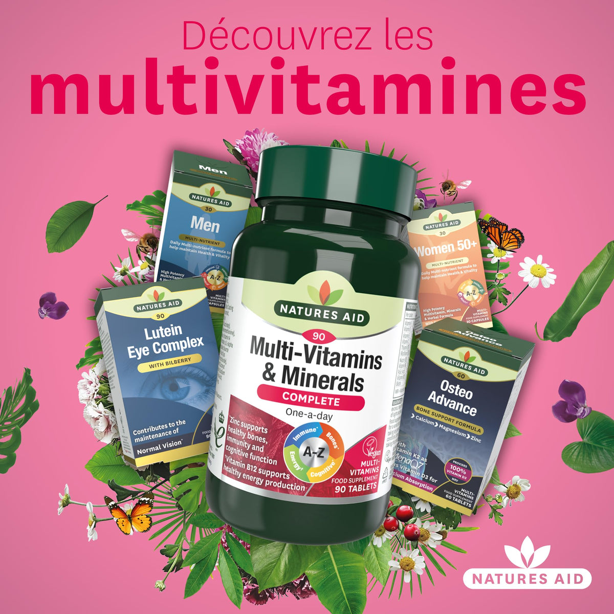 Natures Aid Multivitamins and Minerals, 90 Count (Pack of 1), (Packing may vary)