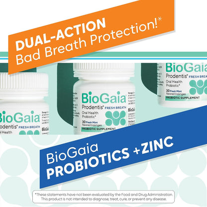 BioGaia Prodentis Fresh Breath Oral Probiotics for Bad Breath & Halitosis - + Zinc to Neutralize Odors - Promotes Healthy Gums & Teeth - 30 Dental Probiotic Lozenges - Dental Hygienist-Recommended