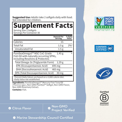 Garden of Life Dr. Formulated Advanced Omega Fish Oil, 1,290mg EPA, DHA & DPA in Triglyceride Form - Omega 3 Fish Oil Supplement for Heart Health & Brain Support, Non-GMO, Citrus Flavored, 60 Softgels