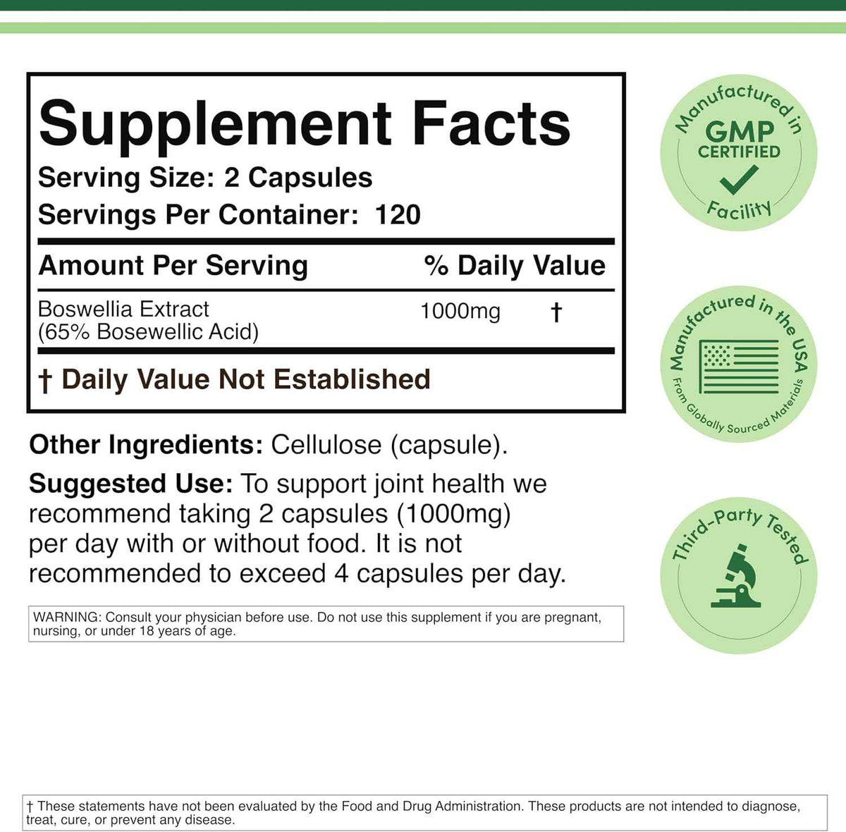 Boswellia Serrata - 240 Capsules (Max Strength 1,000mg of 65% Boswellic Acid Extract) Boswellia Extract Capsules (Joint Support Supplement for Joint Health) Third Party Tested by Double Wood