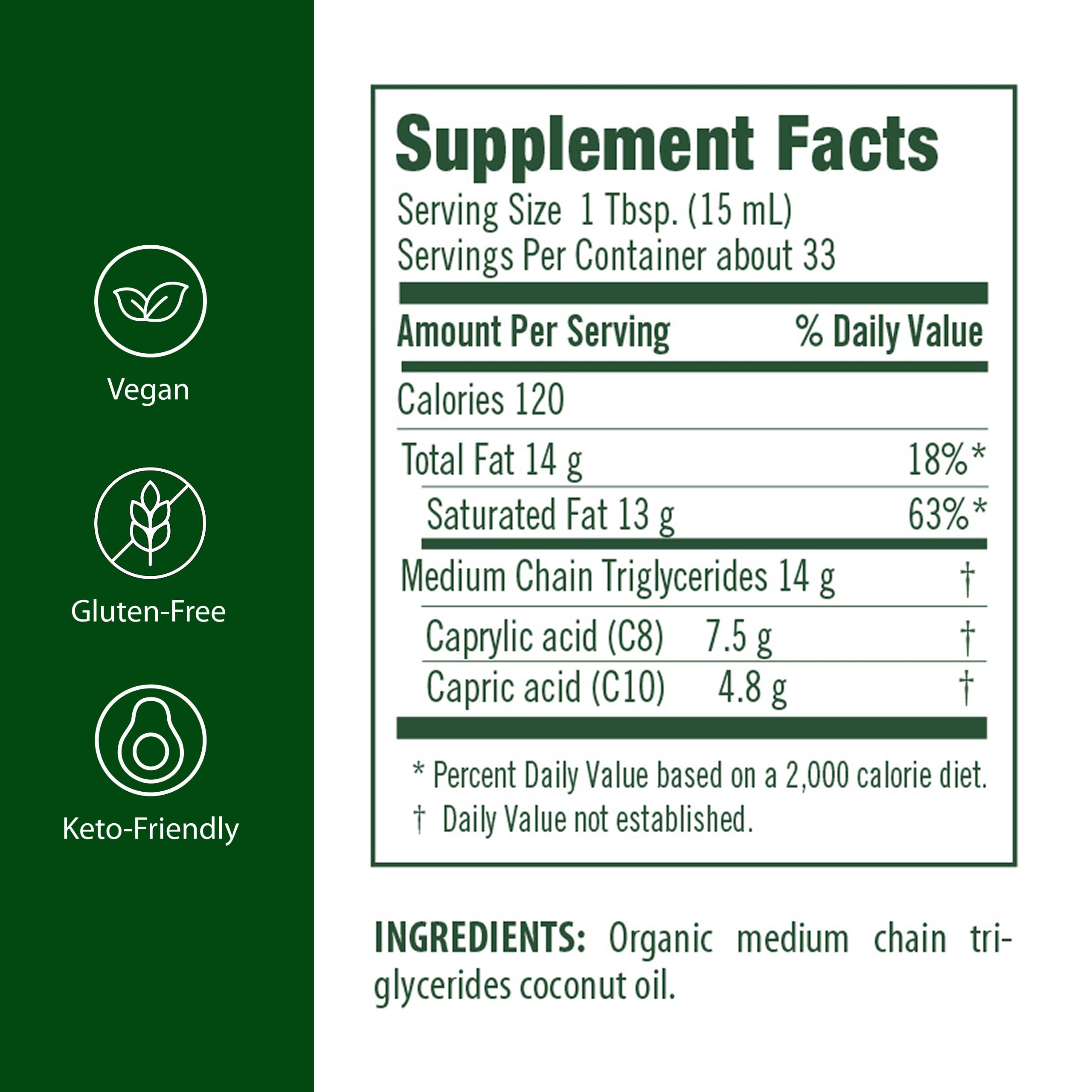 Flora - MCT Oil Certified Organic - Supports Muscle Energy & Brain Health - Contains C8 Caprylic Acid & C10 Capric Acid - Non-GMO, Gluten-Free, Vegan & Keto-Friendly - 17 fl. oz. Glass Bottle