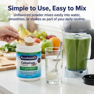 Symbiotics Colostrum Plus Powder 2.25 oz - Immune & Muscle Recovery Support, 25% IgG Immunoglobulins, Gut Health & Training Resilience, Unflavored, Gluten Free - 2.25 oz
