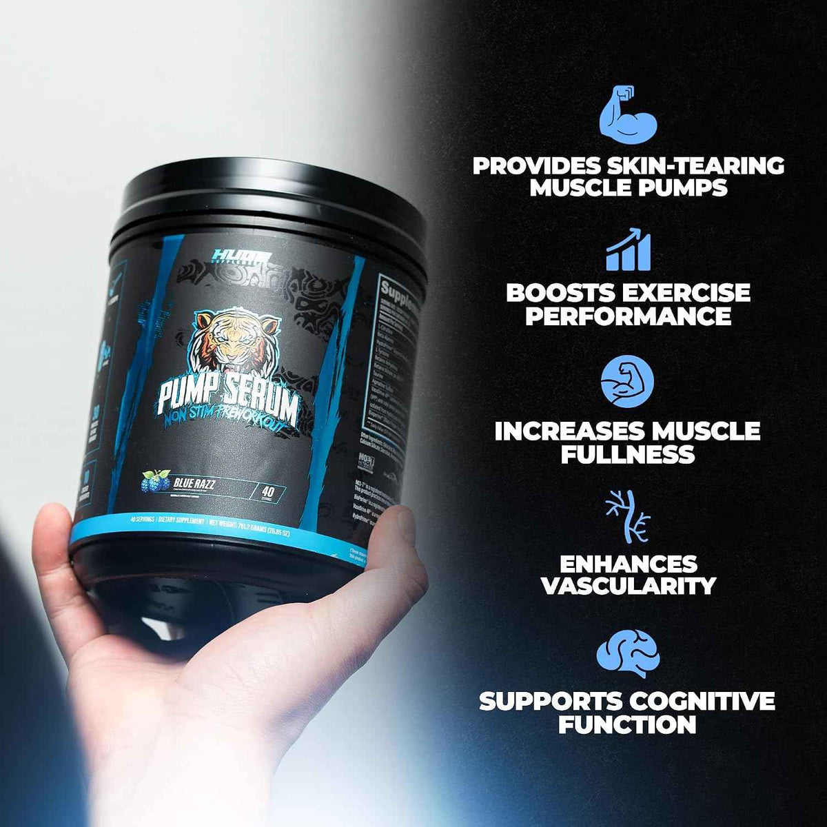 Pump Serum Non Stim Pre-Workout - Fully Loaded Stimulant Free Pre Workout for Extreme Pumps, Vascularity & Muscle Fullness, with L-Citrulline, HydroPrime & Nitrates, Blue Razz, 40 Servings