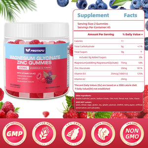 90 CT Magnesium Glycinate Gummies 600mg, Sugar Free Magnesium Gummies w/Zinc & Vitamin D3 & K2 - Magnesium Supplements for Sleep, Supports Bone Health, Nerve & Immune Function ProTKFUBuy Supplements Australia