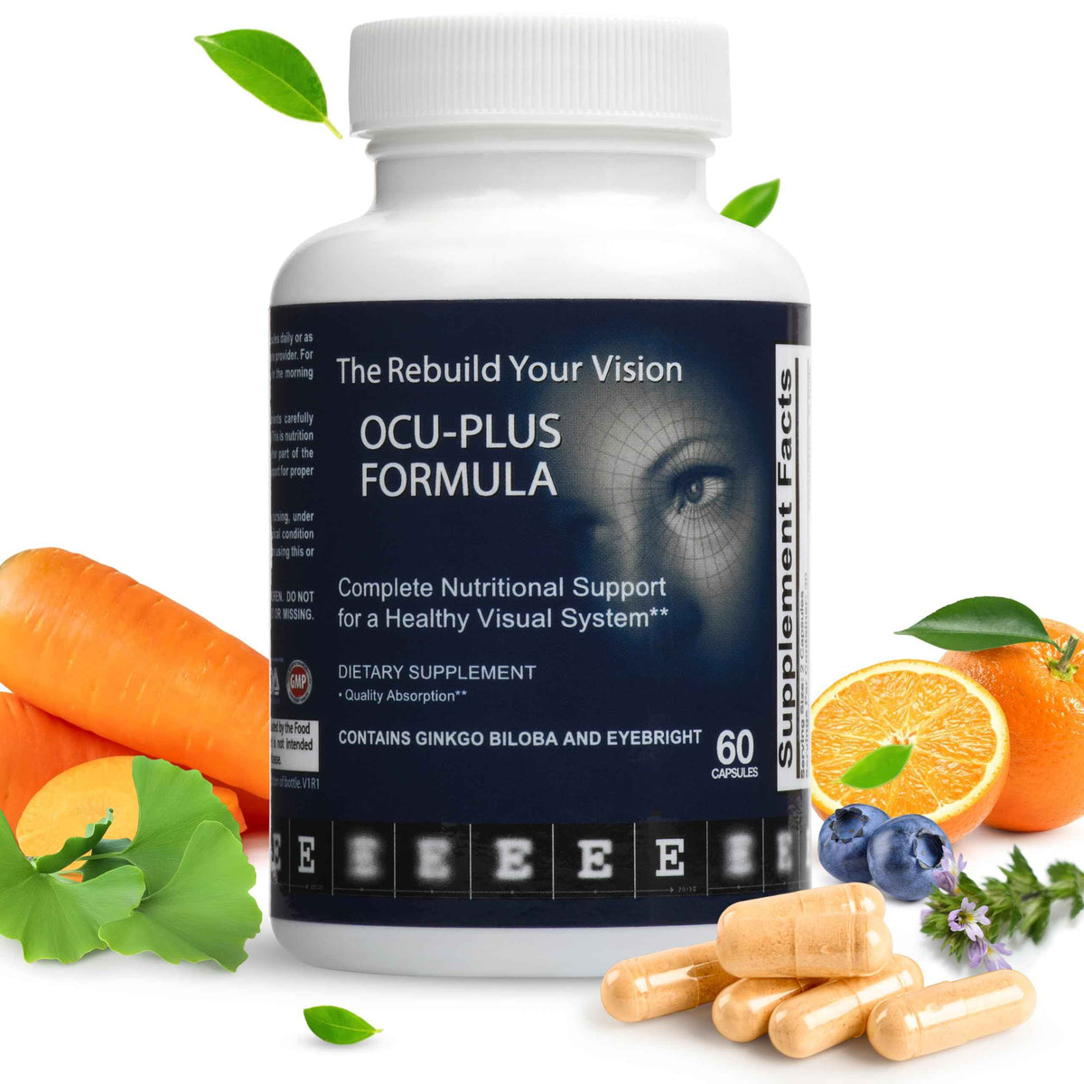 Rebuild Your Vision Ocu-Plus Formula - Eye Health Supplement with Lutein & Zeaxanthin - Supports Visual Clarity, Night Vision & Macular Health - with Bilberry, Ginkgo Biloba & NAC - 60 Capsules