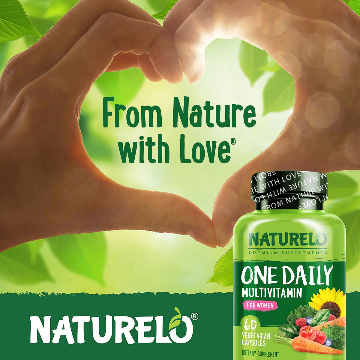 NATURELO One Daily Multivitamin for Women w/Vitamin B12, 60 Ct, Energy Support, Whole Food Daily Women Multivitamin Supplement, Nourish Hair/Skin/Nail, Non-GMO, No Soy, Gluten Free, 2 Month Supply