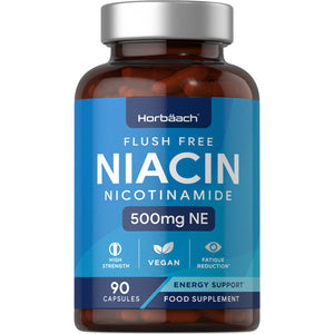 Vitamin B3 Niacin 500mg | 90 Vegan Capsules | Flush Free Nicotinamide Supplement 