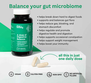 A dose of Digestive Balance-Gut Health Supplement-USDA-Kombucha, 7 Probiotic Strains and Prebiotics for Microbiome-Digestive Enzymes for Digestion