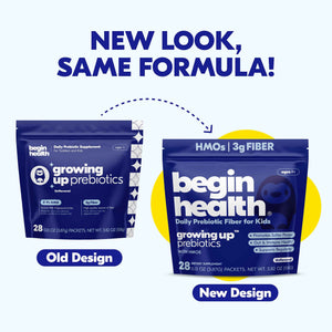 Begin Health Growing Up Prebiotics for Kids 28-Packs - Prebiotic Soluble Powder Stool Softeners and Digestive Gut Health Supplement - Ideal to Mix with Kids Daily