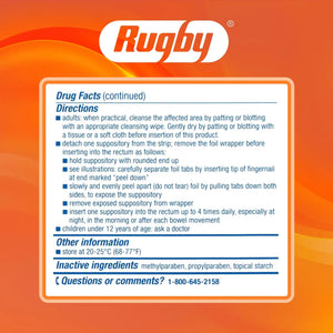 Rugby Hemorrhoidal Suppositories - Soothing and Shrinking Action for Internal Hemorrhoids with Cocoa Butter and Phenylephrine HCl, Easy Open Design - 12 Count RUGBY LABORATORIESBuy Supplements Australia