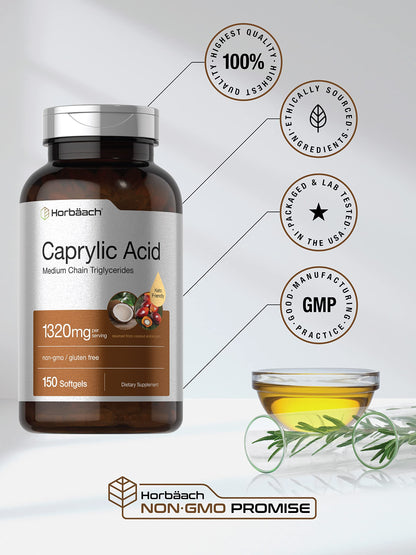 Horbaach Caprylic Acid Supplement 1320mg | 150 Softgel Capsules