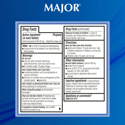 MAJOR Sleep Aid Tabs, Diphenhydramine HCl 25 mg, 50 Count (6-Pack)