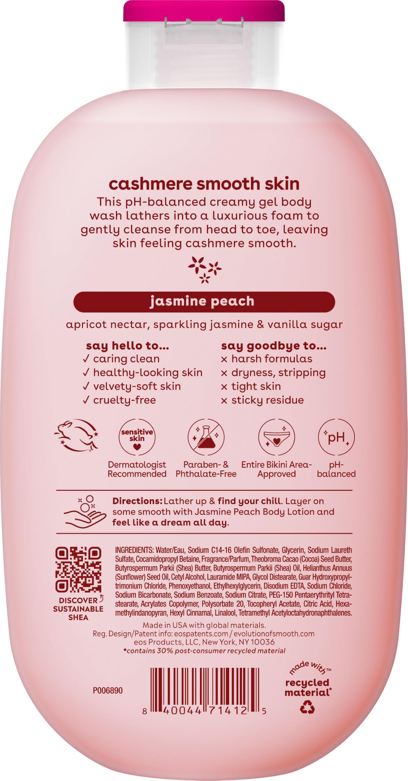 eos Cashmere Body Wash Jasmine Peach 16 fl oz – Moisturizing Creamy Gel with Shea Butter