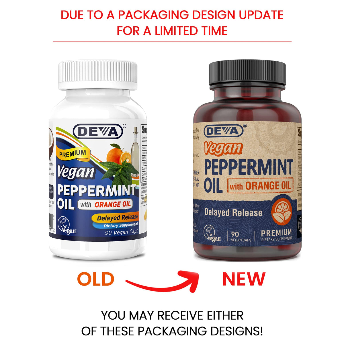 DEVA Nutrition Premium Vegan Peppermint Oil with Orange Oil, Delayed Release, 90 Capsules, 1-Pack