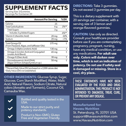 Omega 3 6 9 Gummies with DHA, Plant-Based Omega 3 Gummies for Adults, 60ct - Omega 3 6 9 + DHA Gummies, Fish Oil Alternative for Adults with DHA from Algae, Lemon and Orange Flavors, 20 Servings