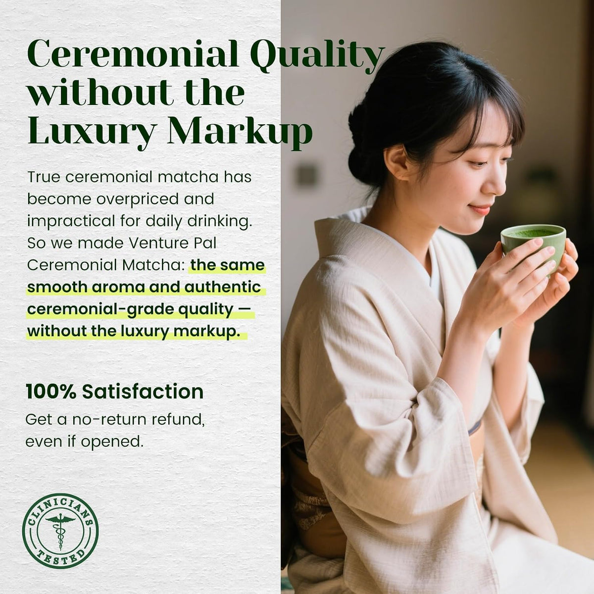 Ceremonial Grade Matcha Green Tea Powder, First Harvest, Shade Grown, 30g - 100% Pure Matcha Powder Ceremonial Grade, w/ No Additives, Unsweetened, Vegan, Gluten-Free, Smooth Flavor for Tea and Lattes