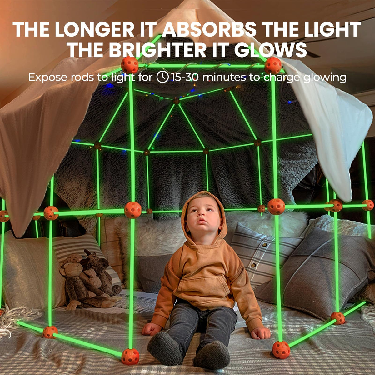 Tiny Land Glow Fort Building Kit for Kids Ages 4-12, STEM Building Toy