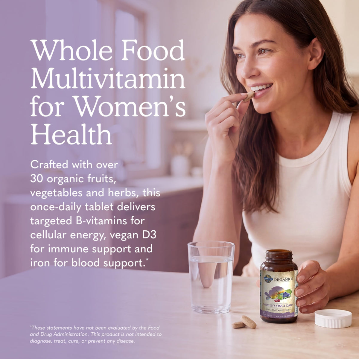Garden of Life Organics Multivitamin for Women - Women's Once Daily Multi - Whole Food Multi with Iron, Biotin, Vegan Organic Womens Multivitamin for Health, Energy Hair Skin and Nails, 60 Tablets