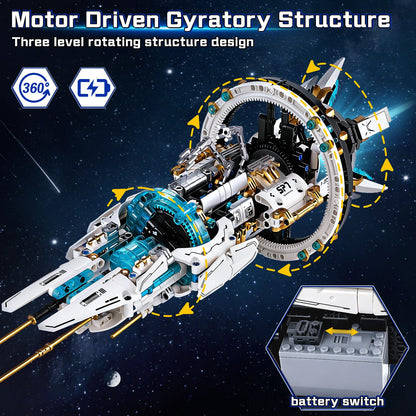 Spaceship Building Set for kids, Space Building Blocks with Light & Motor