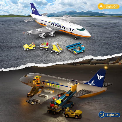 CUBIMANA 21-Inch Large City Passenger Airplane Building Set with LED Light