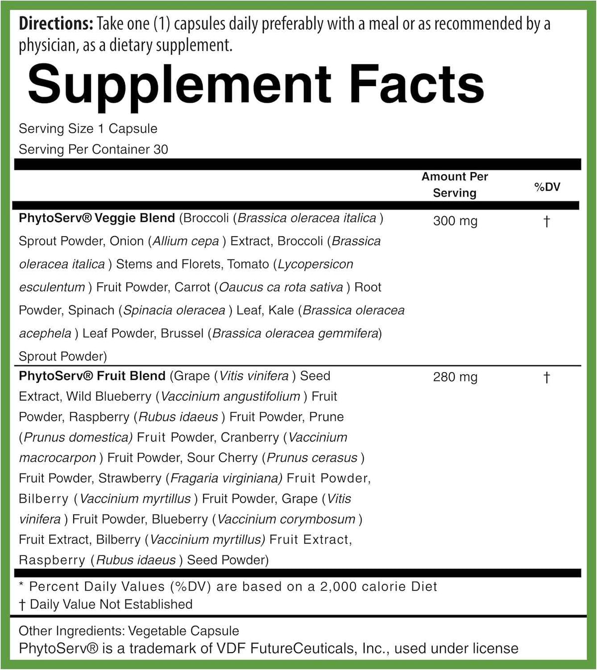 PURE Greens & Reds Capsules - 30 Servings - 9 Daily Servings of Fruits & Vegetables in 1 Capsule - PhytoServ Superfood Blend with Broccoli, Kale & Berries - Plant-Based Phytonutrient Shield